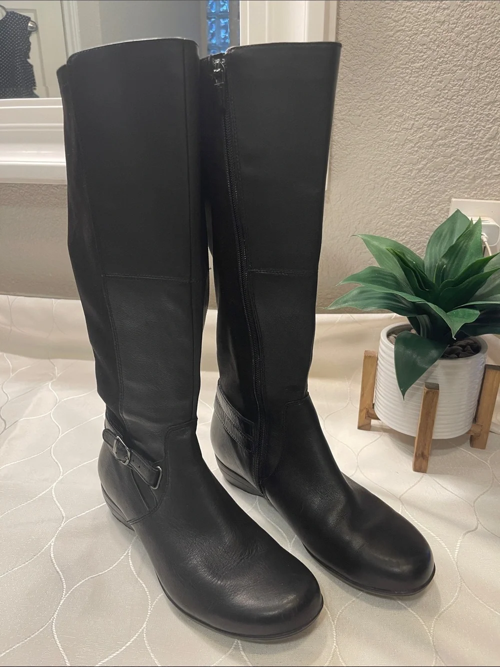 Women's Black Tall Riding Boots - Sleek Zip & Buckle Design